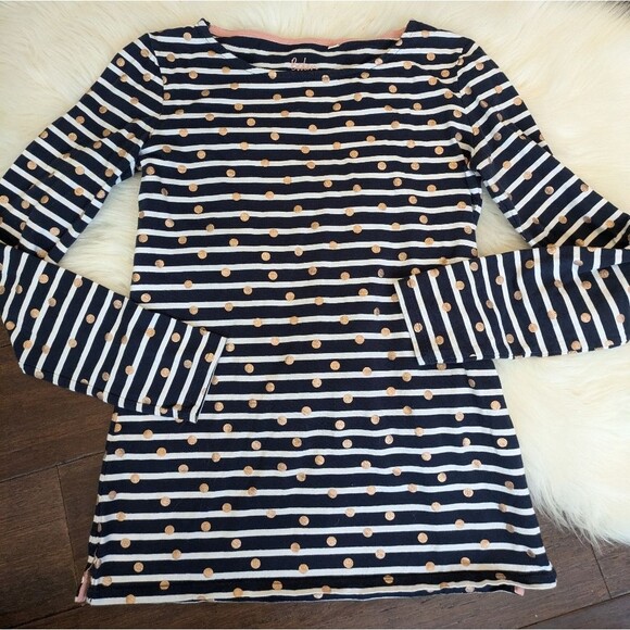 Boden Pink and Blue Fitted Long Sleeve T-shirt with Bateau Neckline - Picture 1 of 7